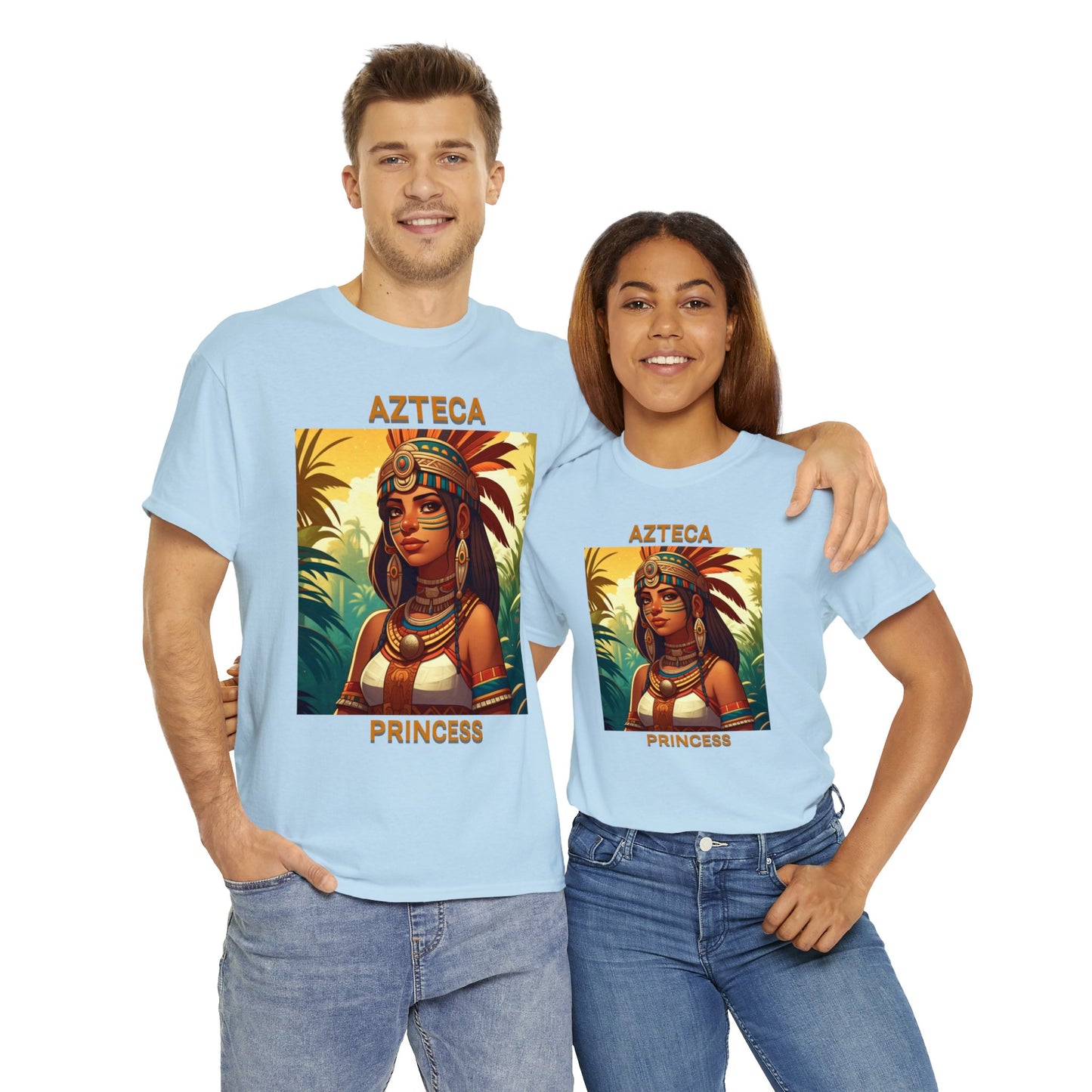 Unisex Cotton Tee with women aztec warrior design