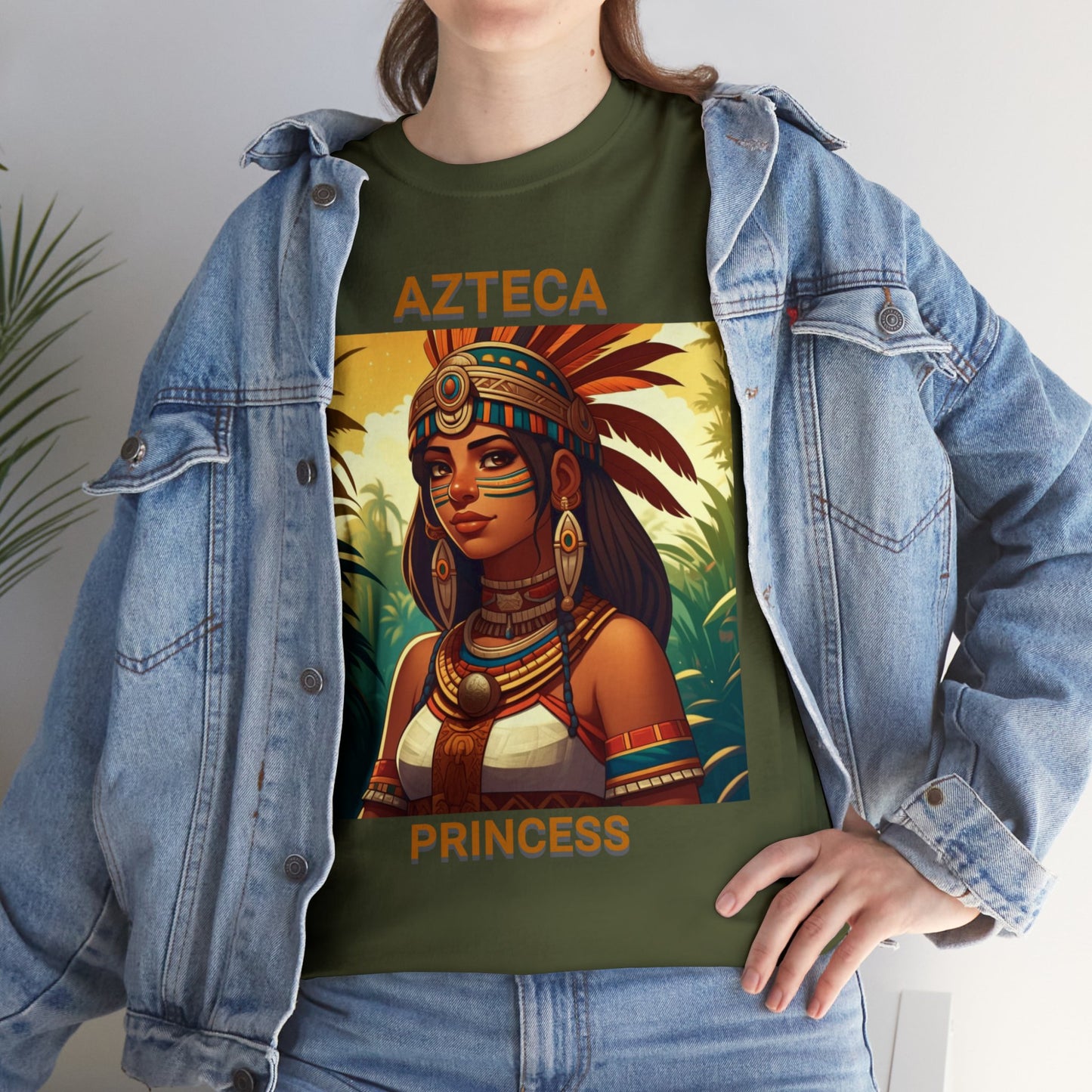 Unisex Cotton Tee with women aztec warrior design