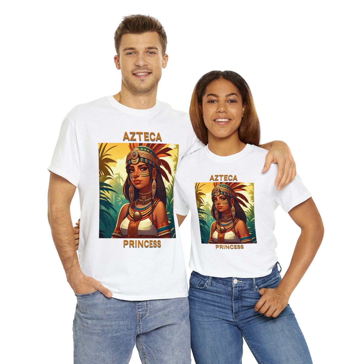 Unisex Cotton Tee with women aztec warrior design