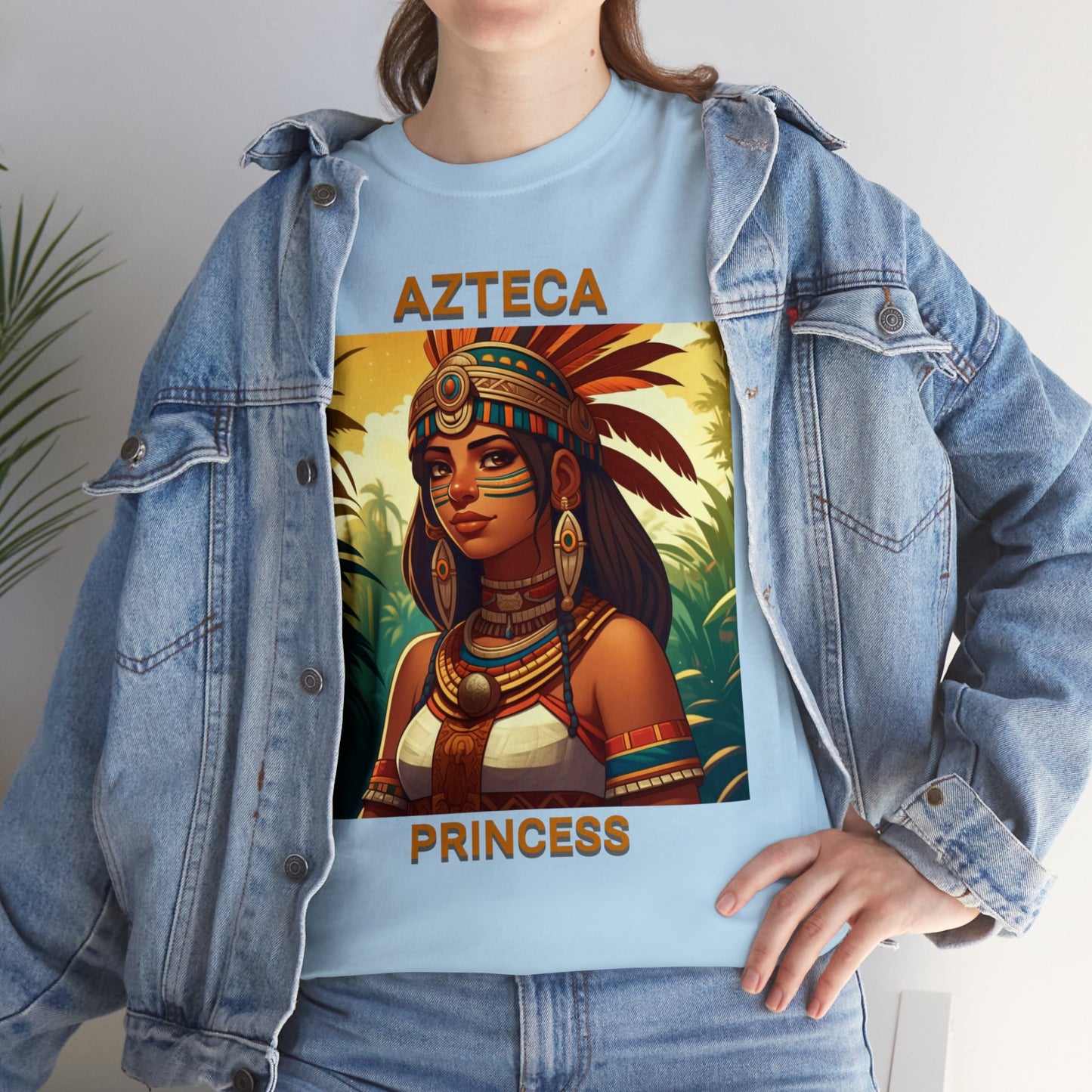 Unisex Cotton Tee with women aztec warrior design