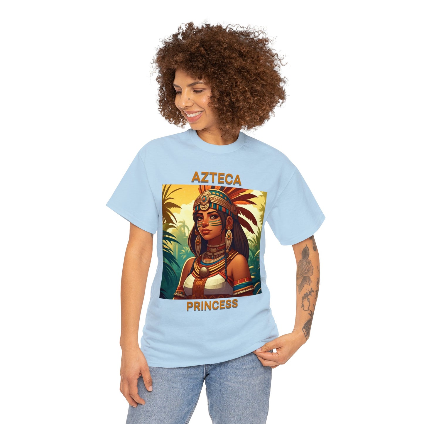 Unisex Cotton Tee with women aztec warrior design