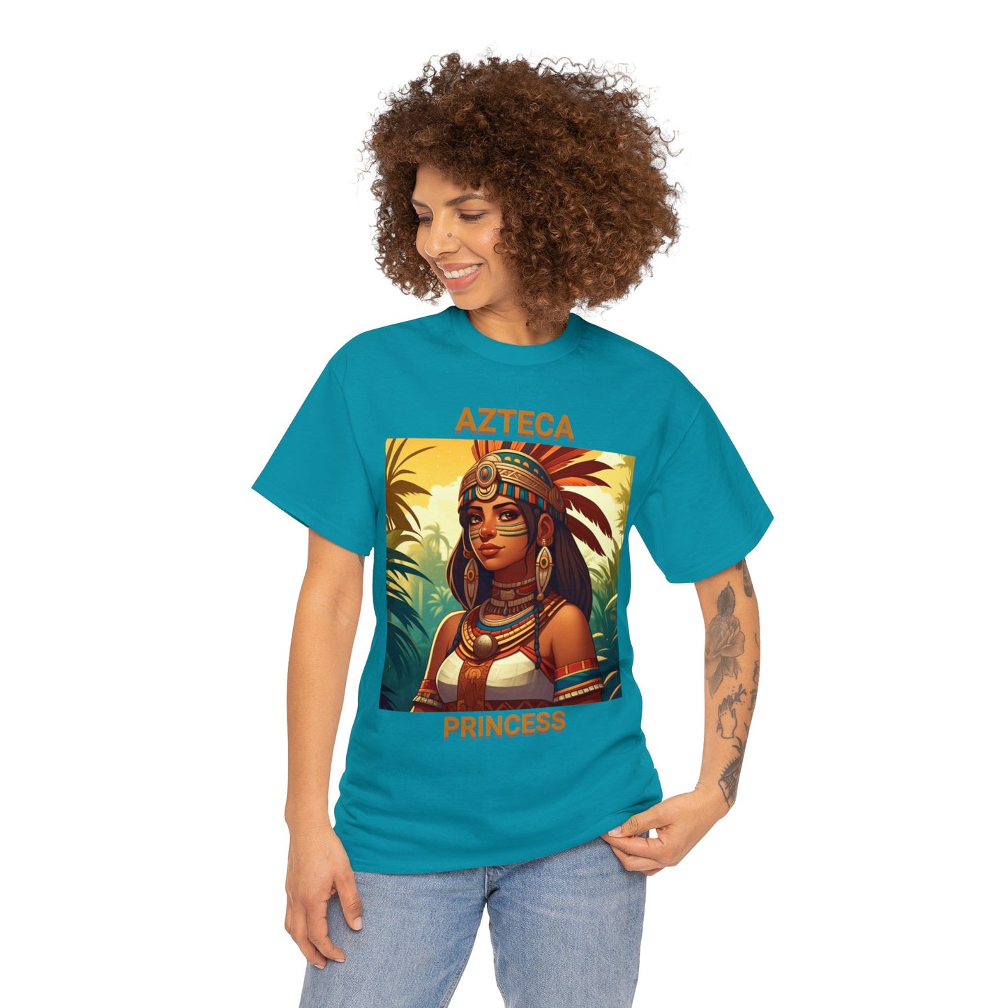 Unisex Cotton Tee with women aztec warrior design