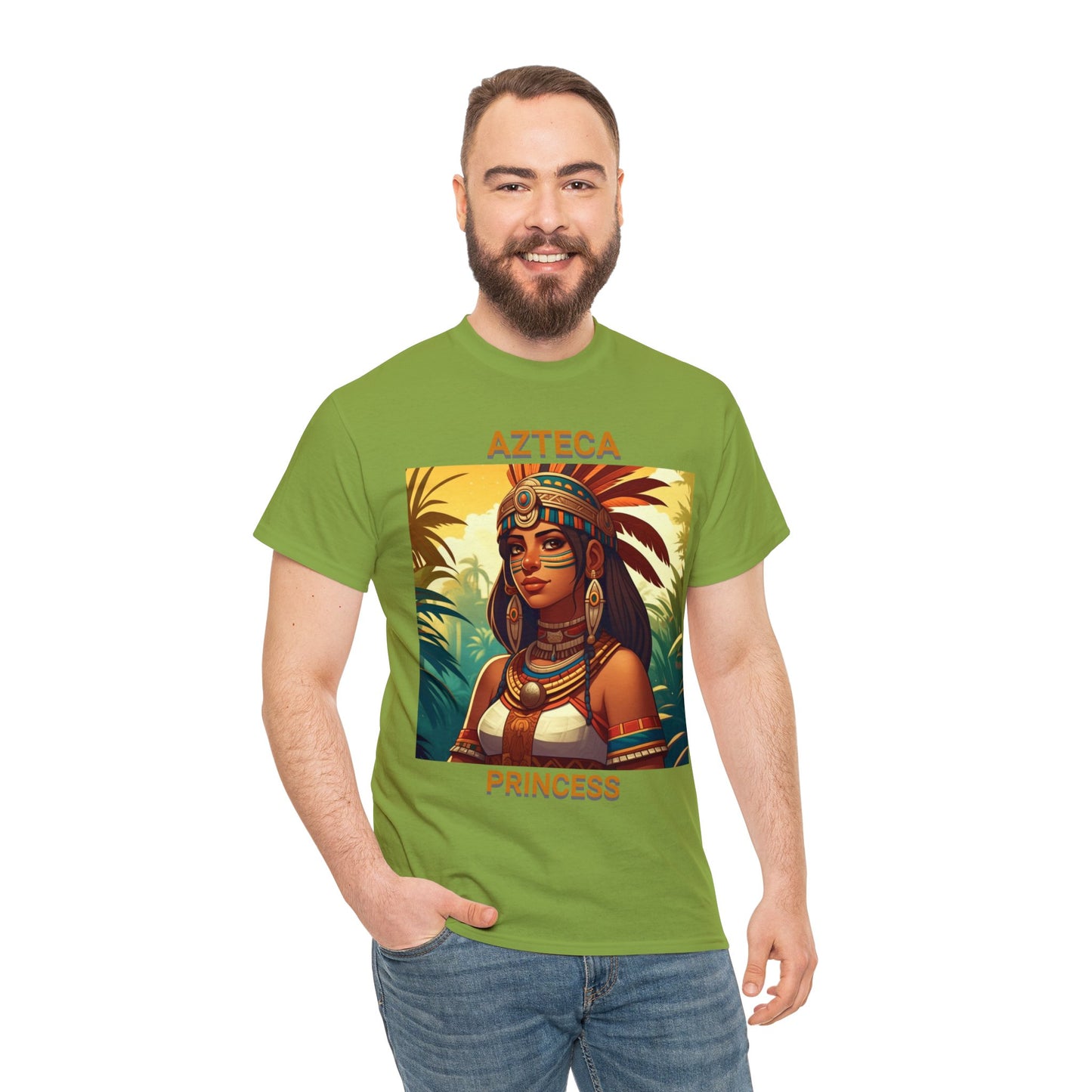 Unisex Cotton Tee with women aztec warrior design