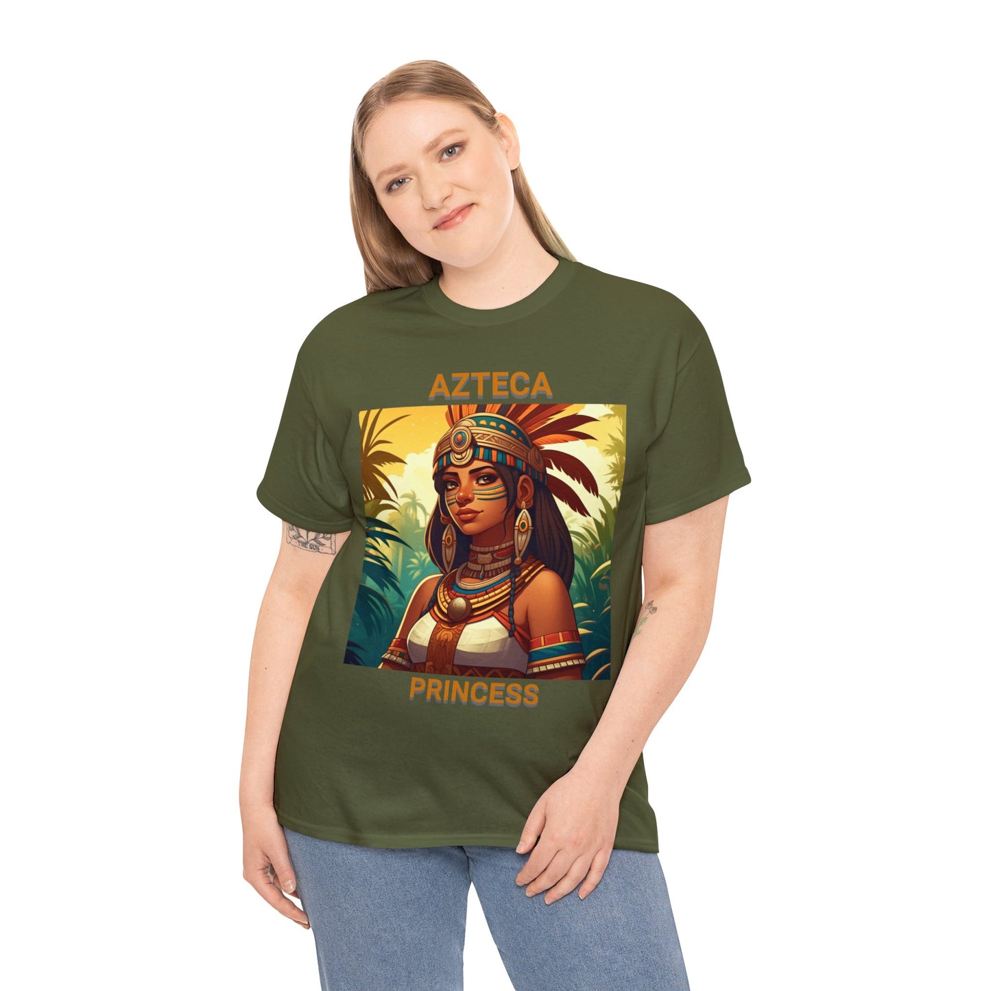 Unisex Cotton Tee with women aztec warrior design