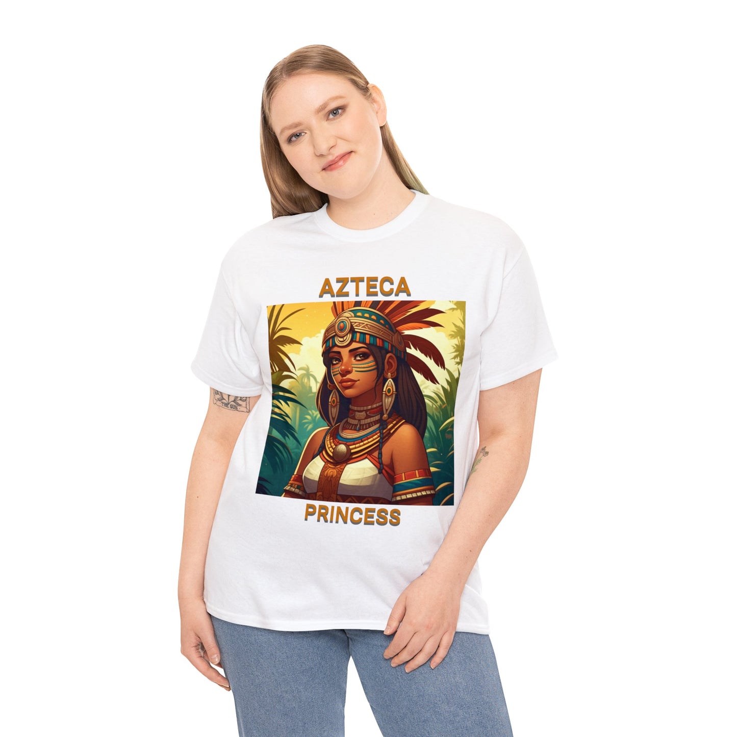 Unisex Cotton Tee with women aztec warrior design