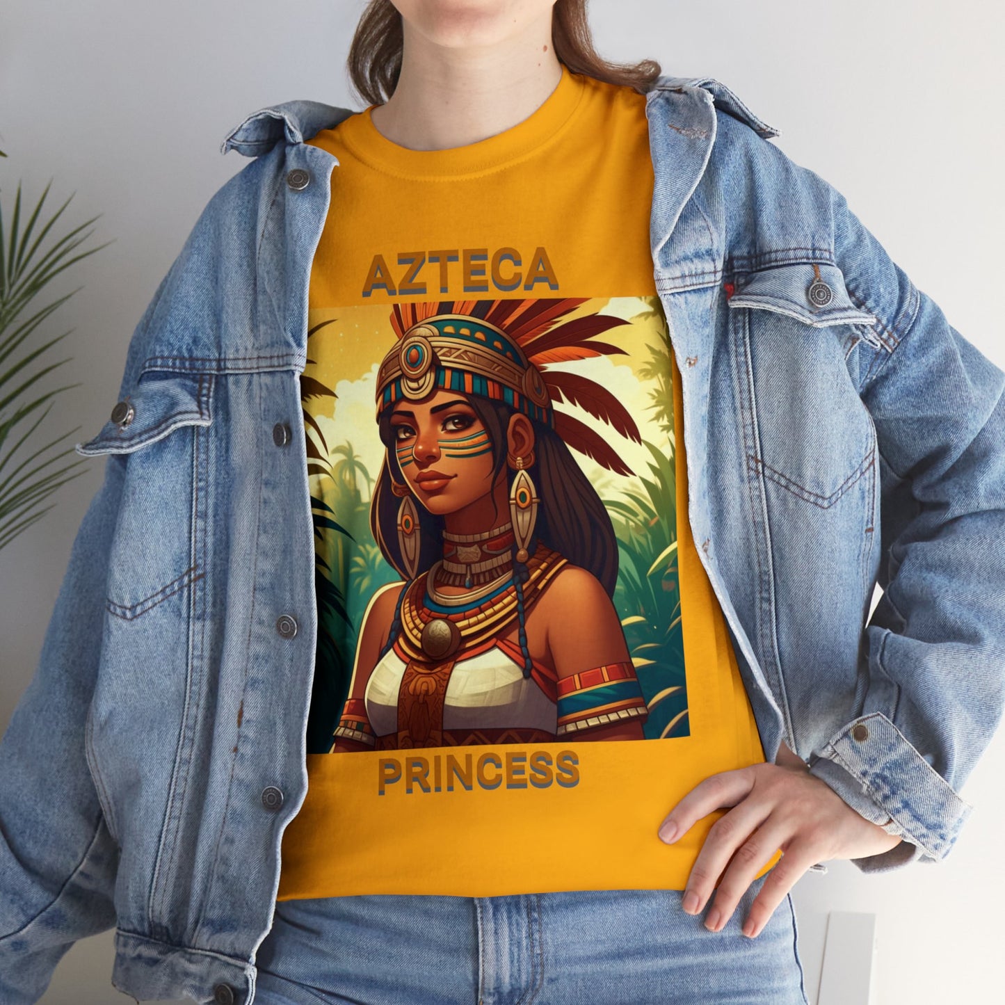 Unisex Cotton Tee with women aztec warrior design