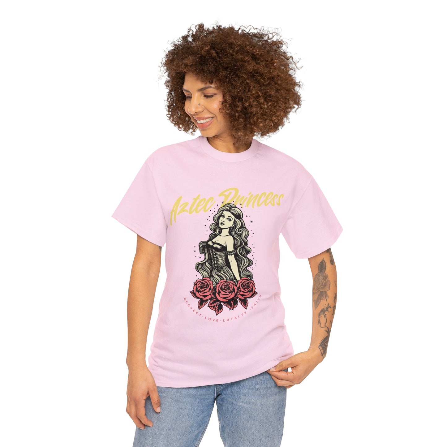 Unisex Cotton Tee Aztec Princess Design with Roses