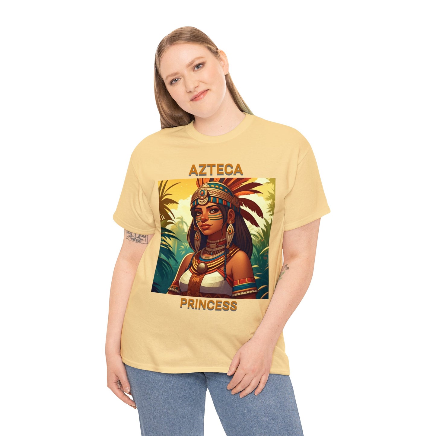 Unisex Cotton Tee with women aztec warrior design