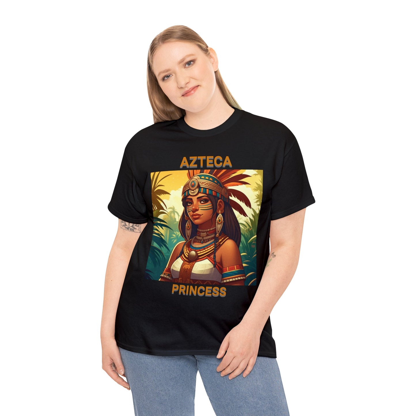 Unisex Cotton Tee with women aztec warrior design