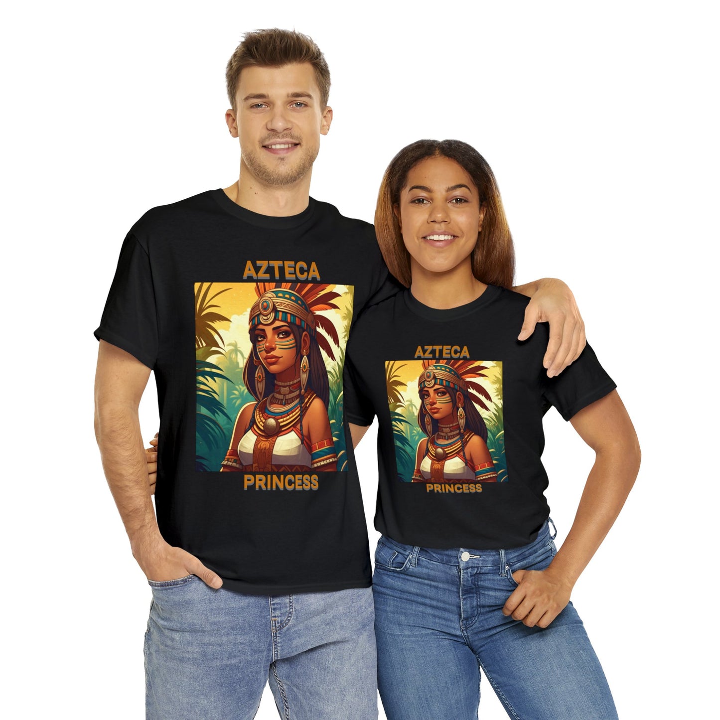 Unisex Cotton Tee with women aztec warrior design