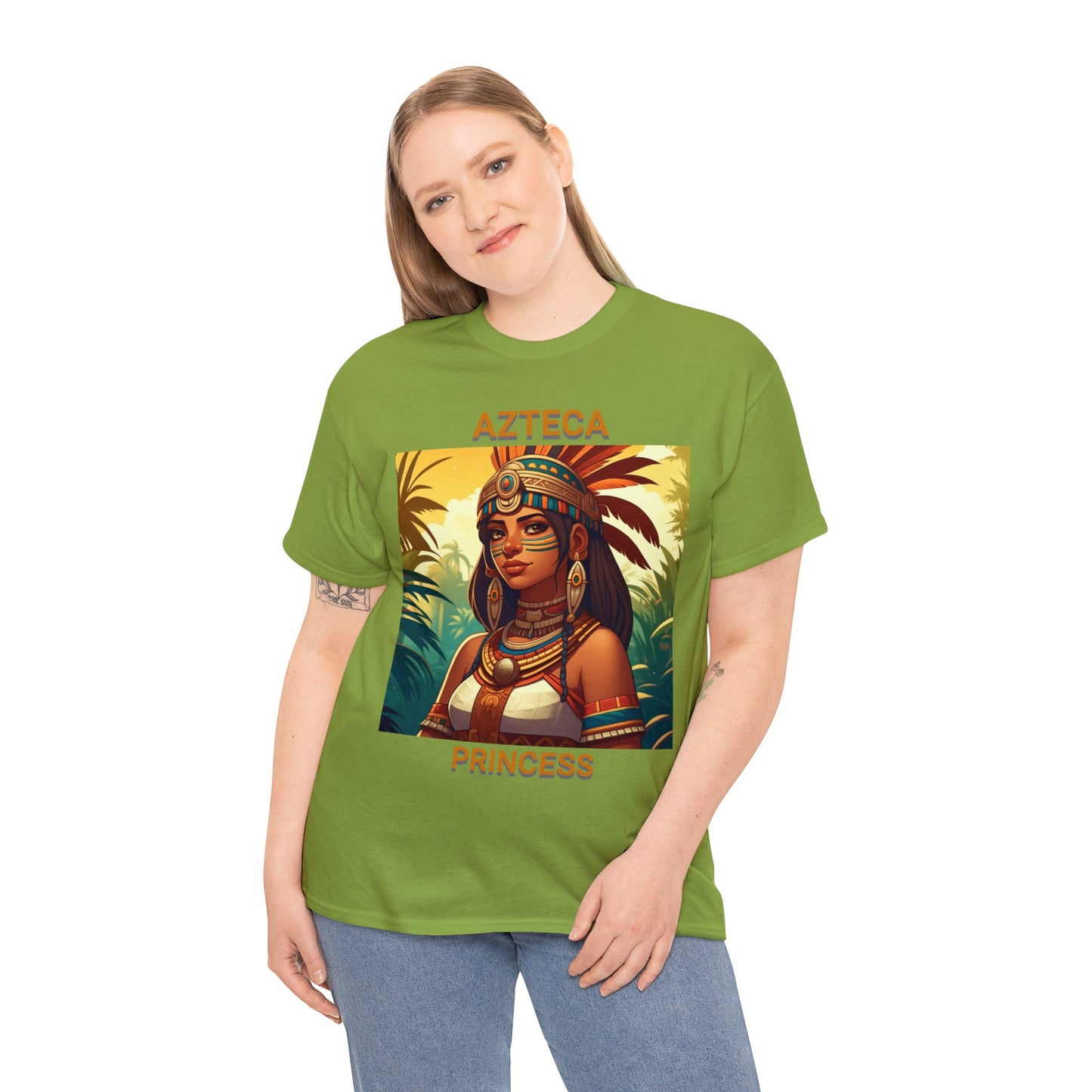 Unisex Cotton Tee with women aztec warrior design