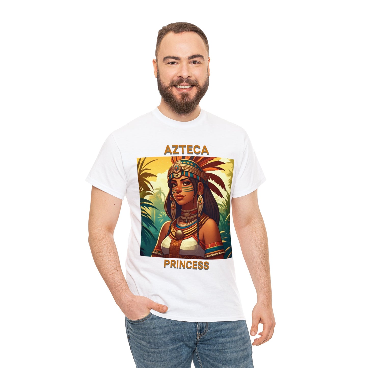 Unisex Cotton Tee with women aztec warrior design