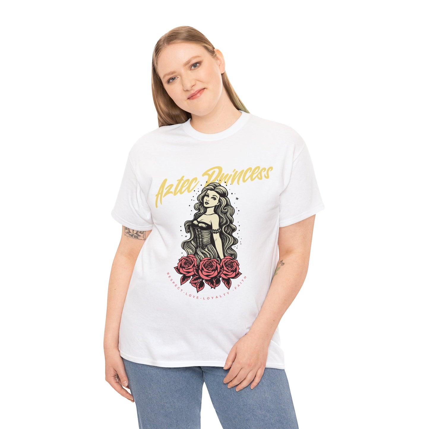 Unisex Cotton Tee Aztec Princess Design with Roses