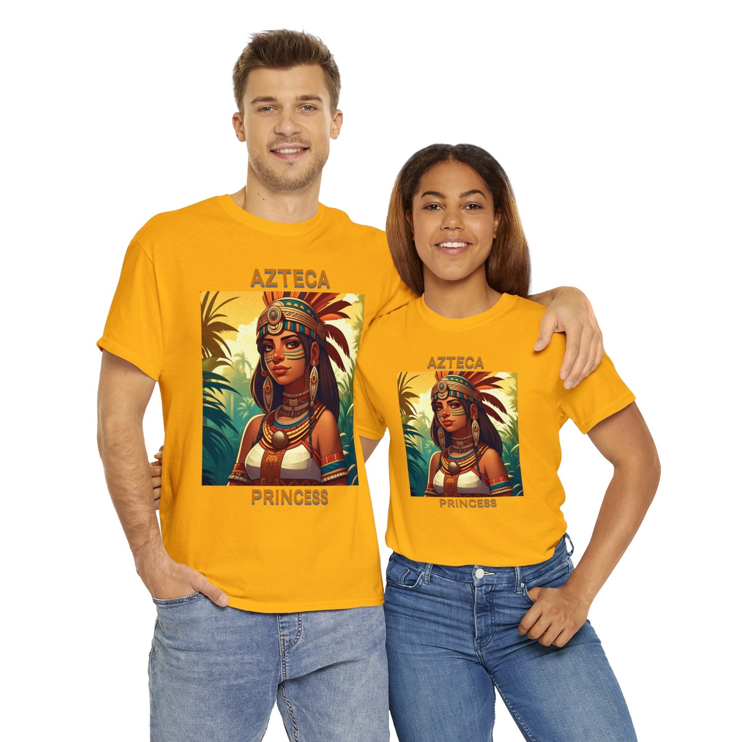 Unisex Cotton Tee with women aztec warrior design