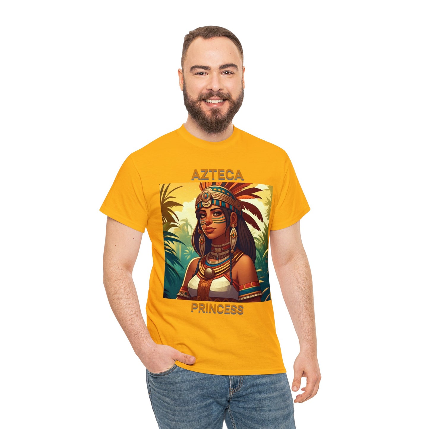 Unisex Cotton Tee with women aztec warrior design