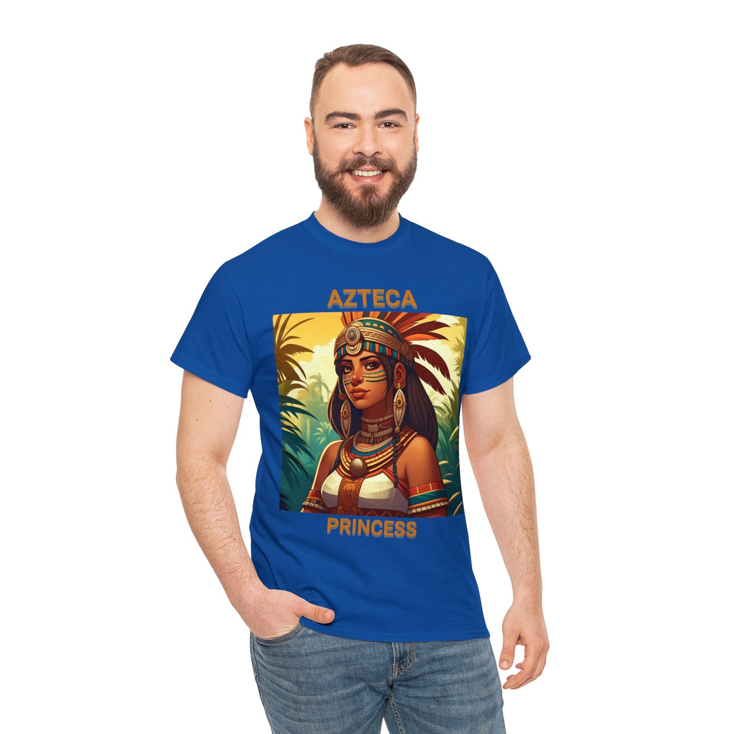 Unisex Cotton Tee with women aztec warrior design