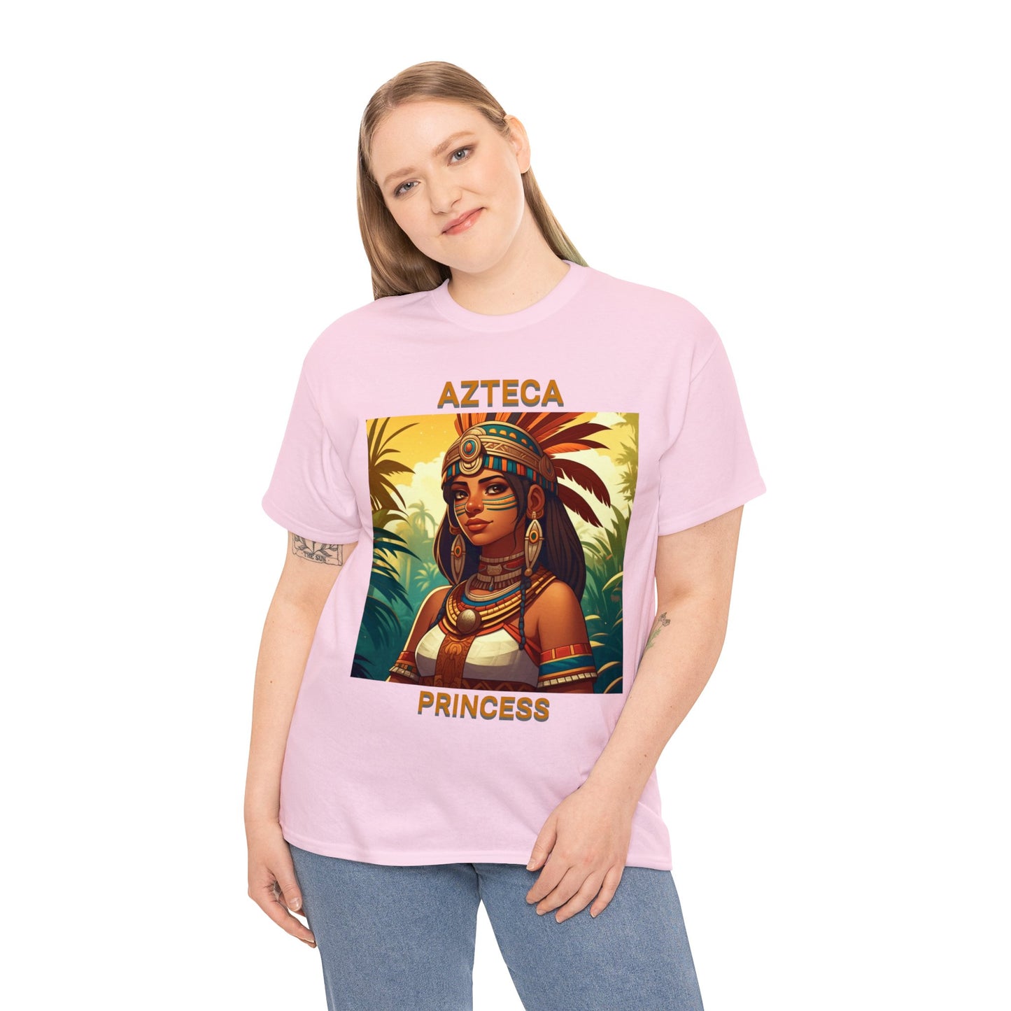 Unisex Cotton Tee with women aztec warrior design