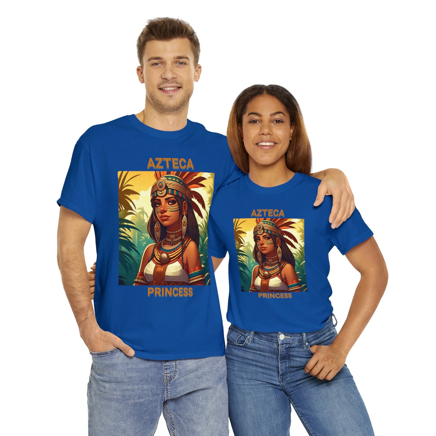 Unisex Cotton Tee with women aztec warrior design