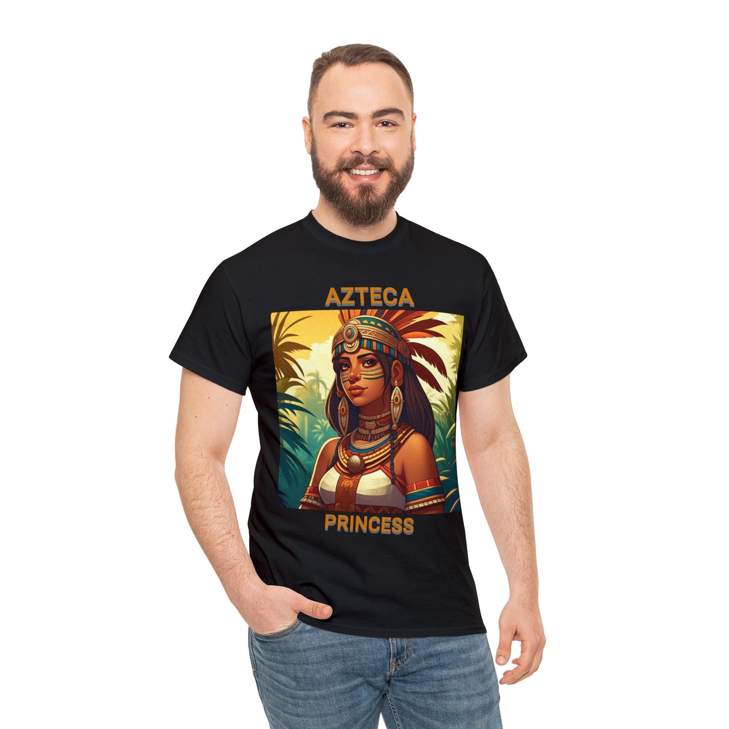 Unisex Cotton Tee with women aztec warrior design