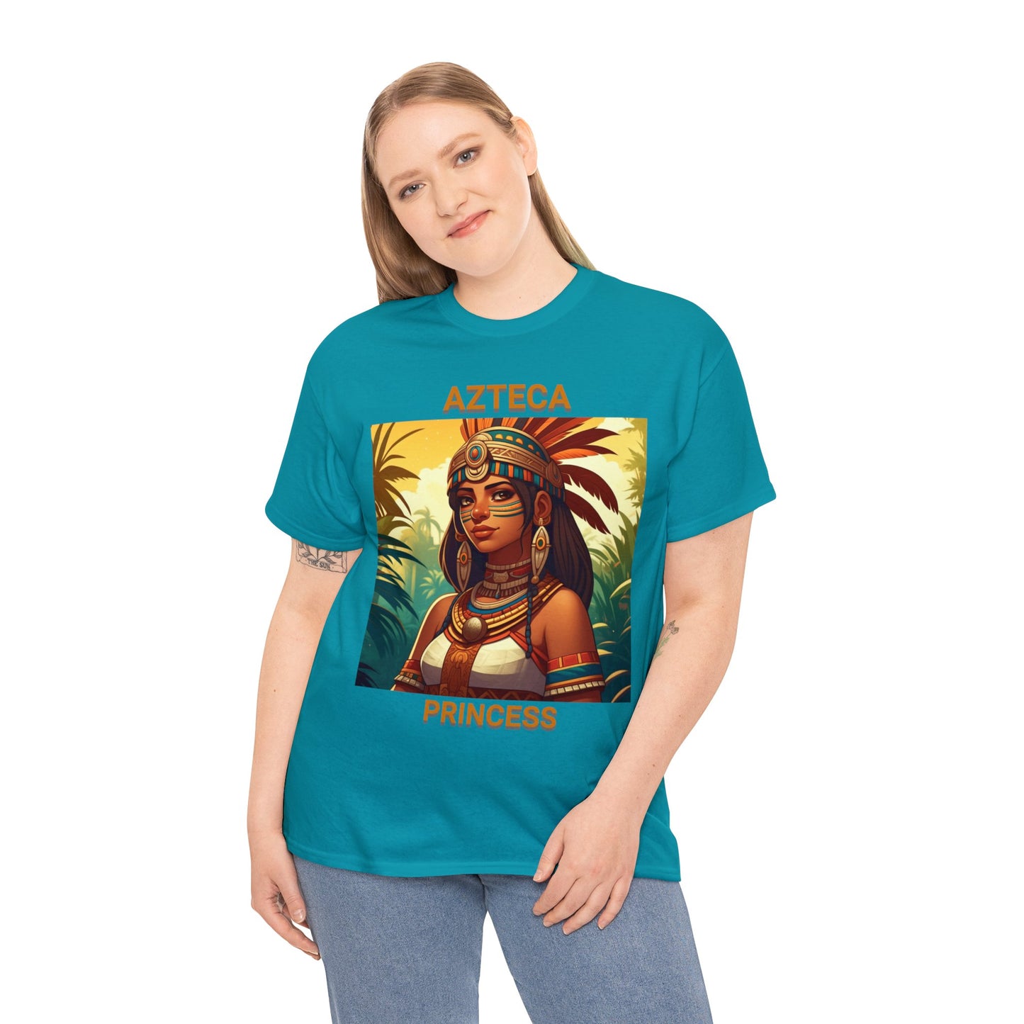 Unisex Cotton Tee with women aztec warrior design