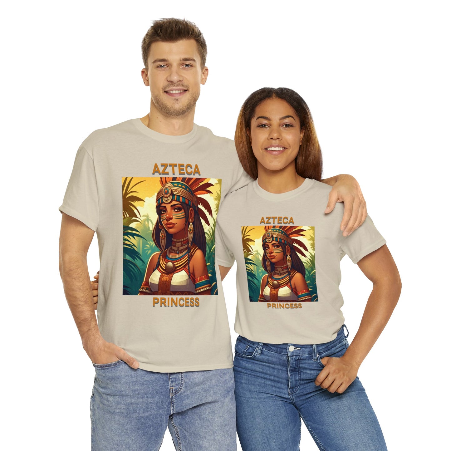 Unisex Cotton Tee with women aztec warrior design