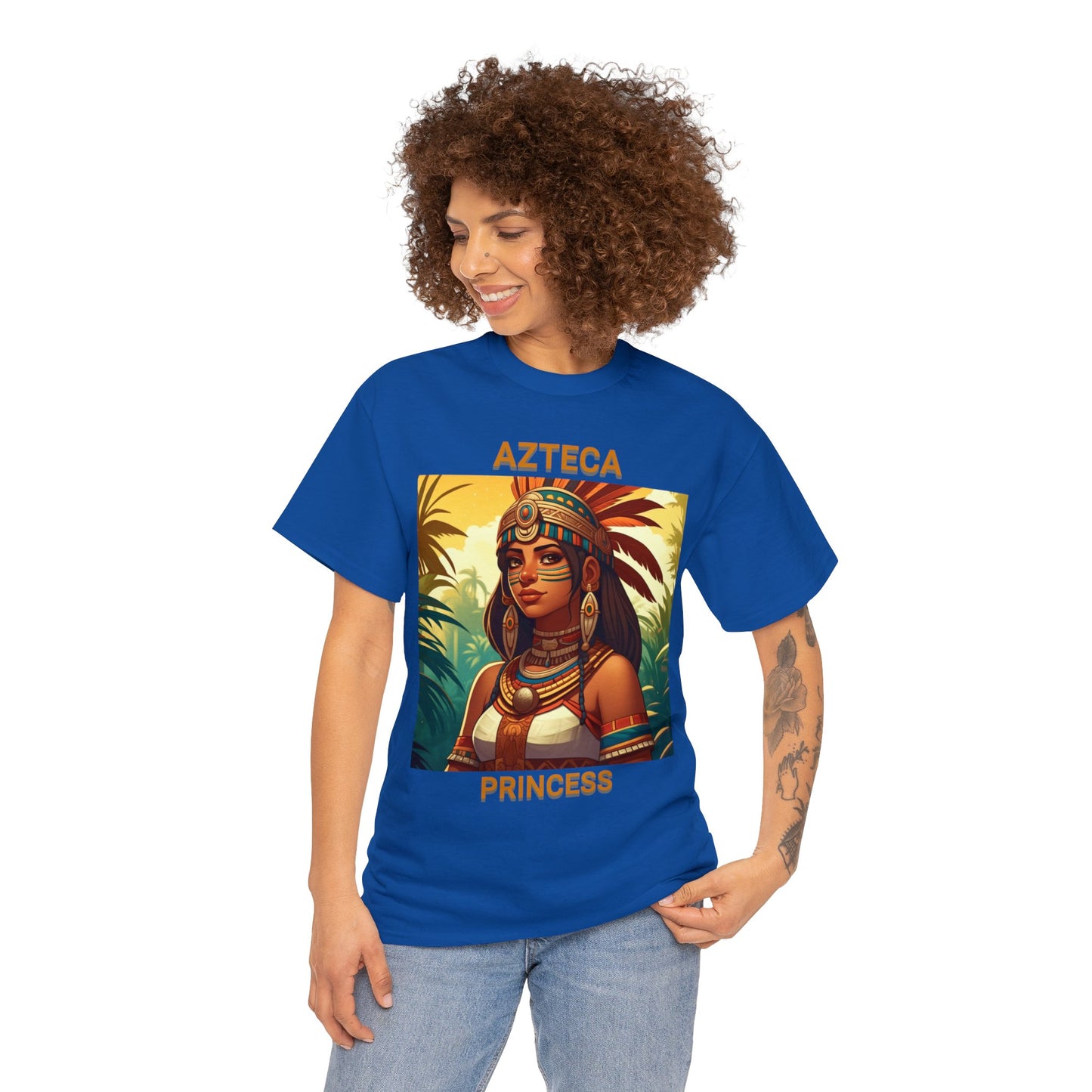 Unisex Cotton Tee with women aztec warrior design