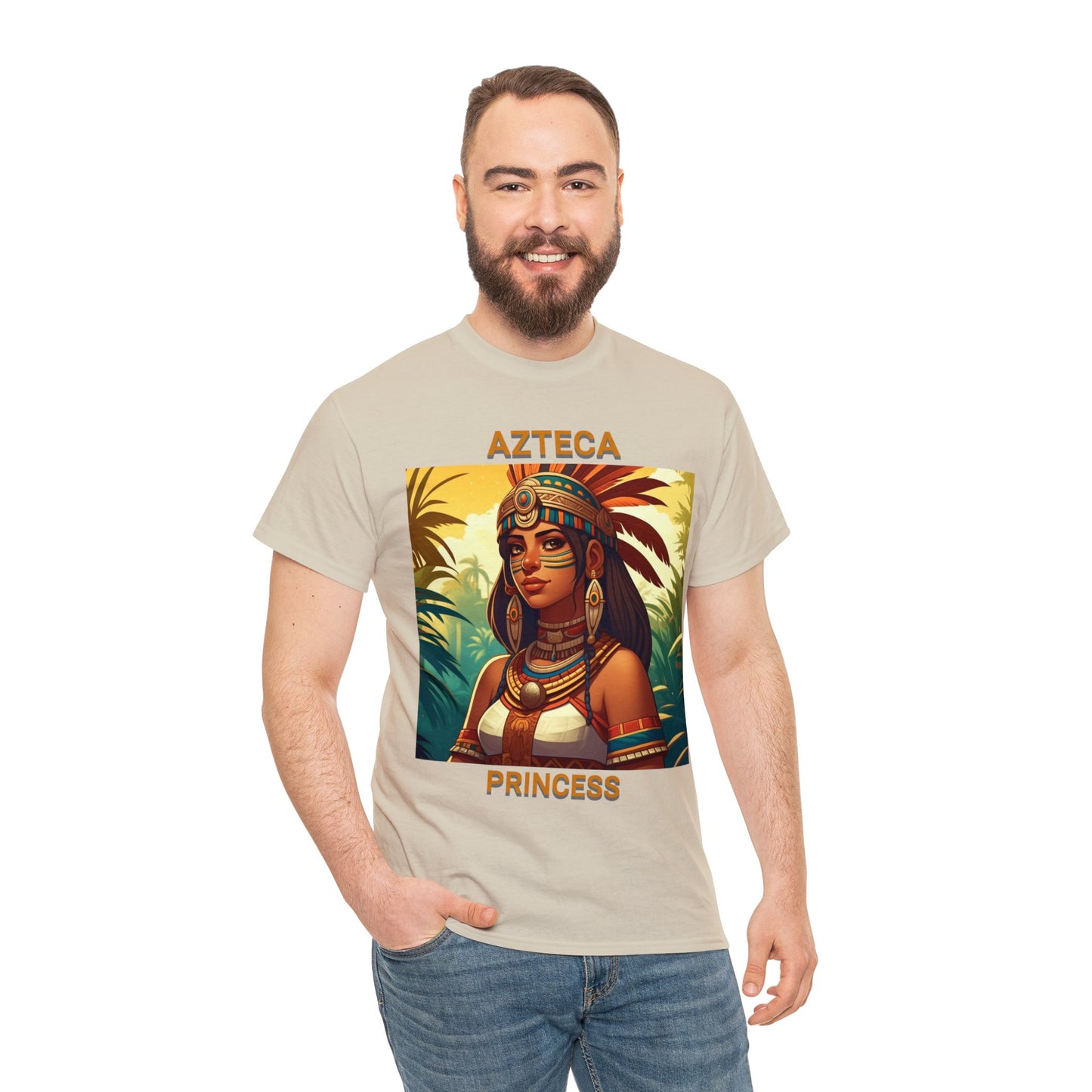 Unisex Cotton Tee with women aztec warrior design