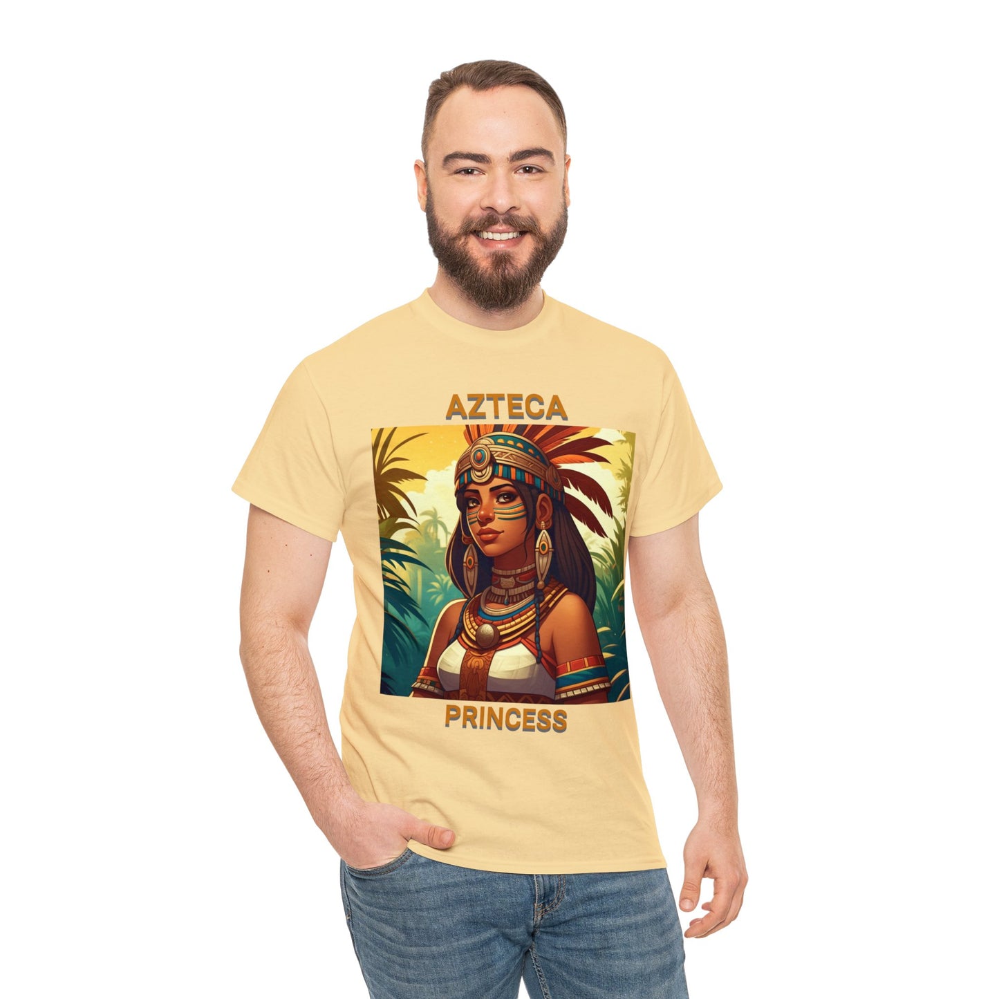 Unisex Cotton Tee with women aztec warrior design