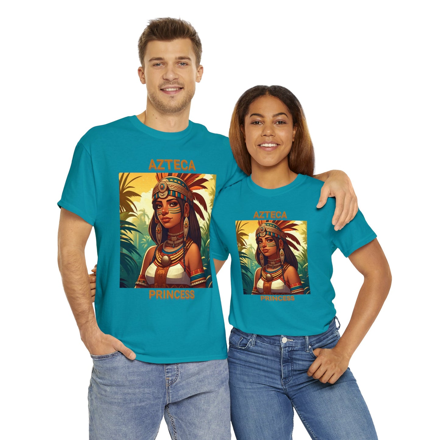 Unisex Cotton Tee with women aztec warrior design