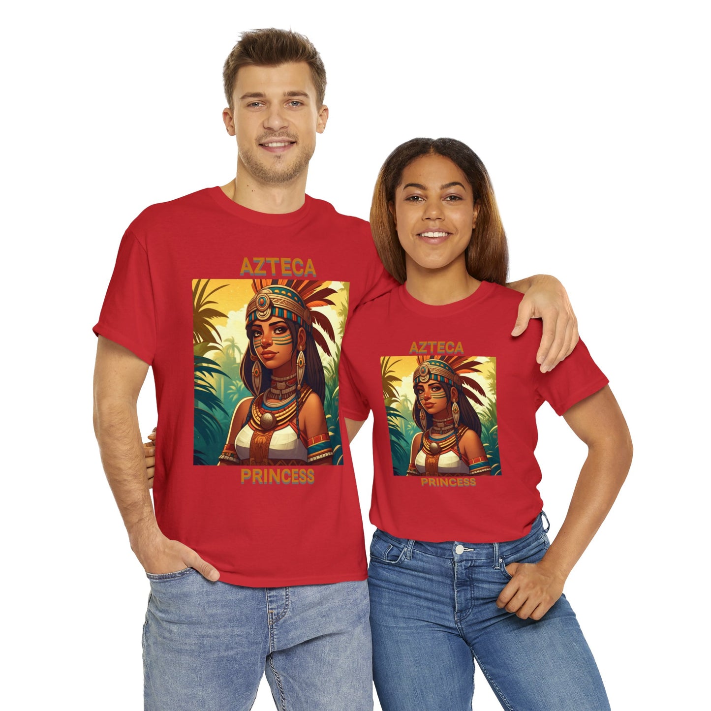 Unisex Cotton Tee with women aztec warrior design