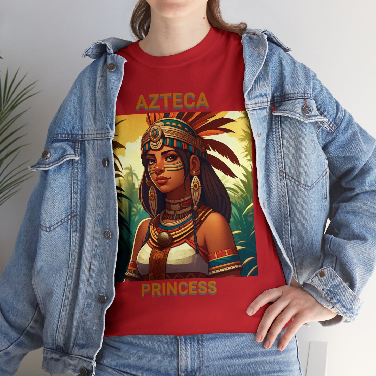 Unisex Cotton Tee with women aztec warrior design