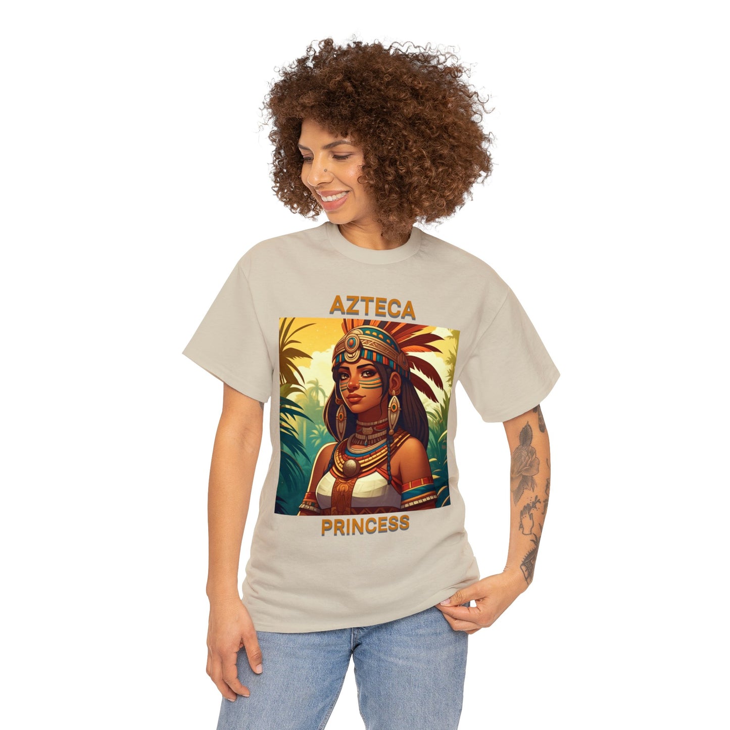 Unisex Cotton Tee with women aztec warrior design