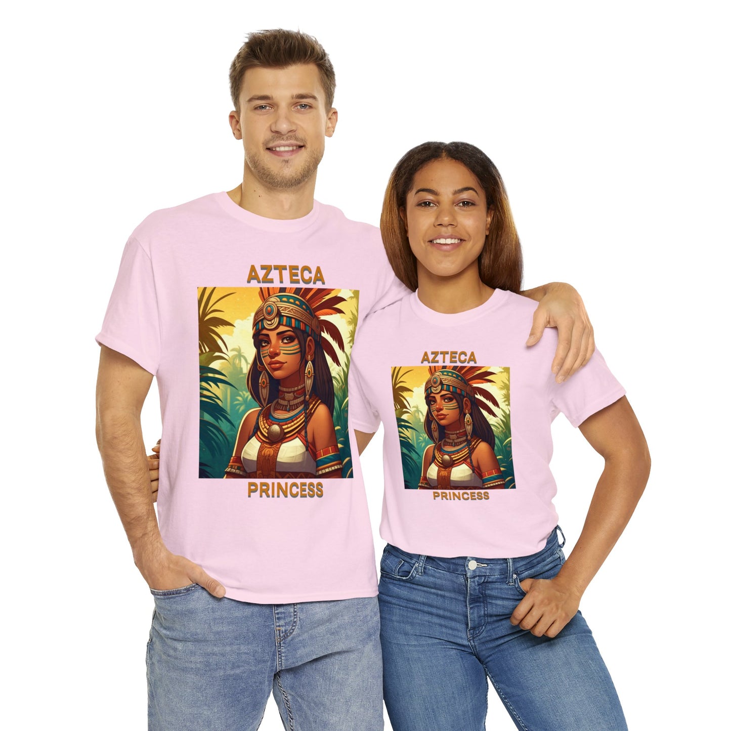 Unisex Cotton Tee with women aztec warrior design