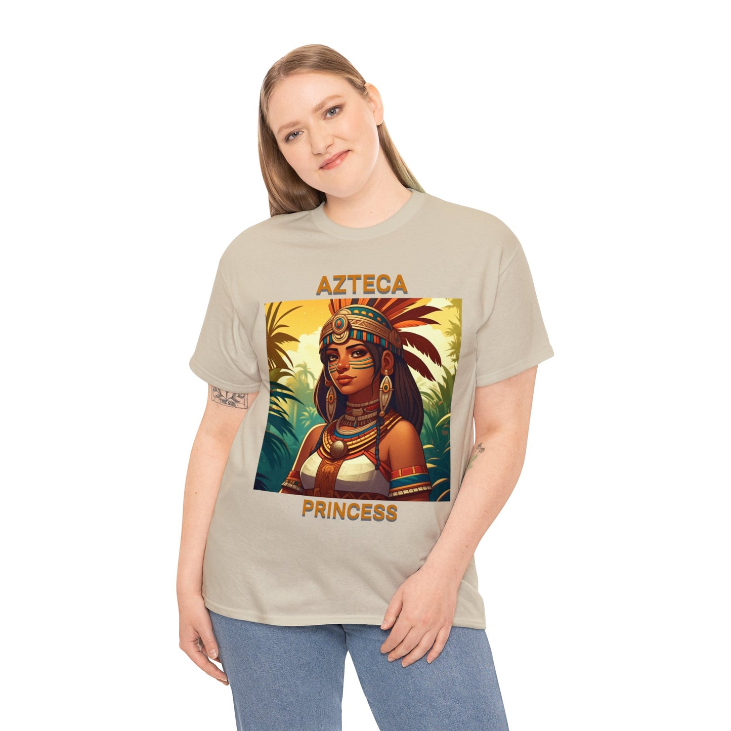 Unisex Cotton Tee with women aztec warrior design