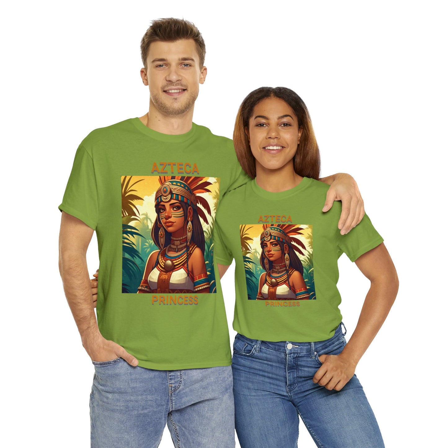 Unisex Cotton Tee with women aztec warrior design