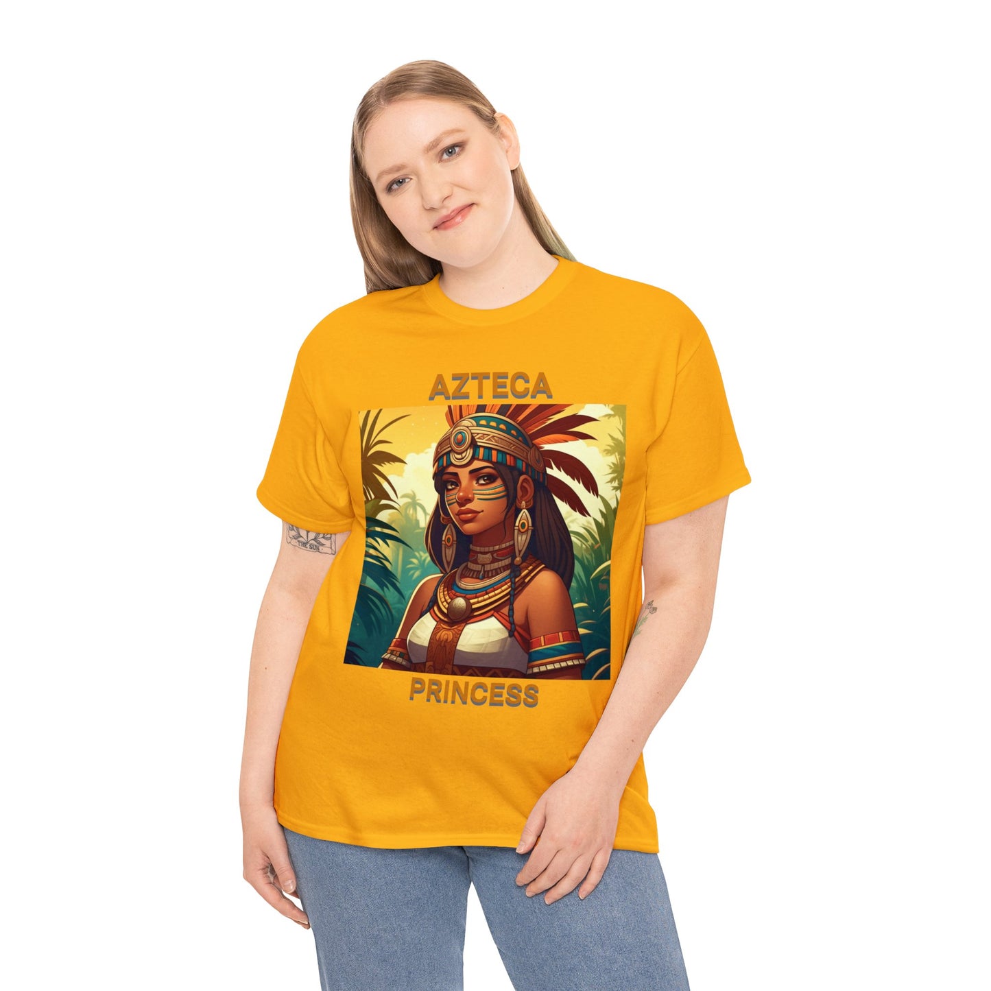 Unisex Cotton Tee with women aztec warrior design