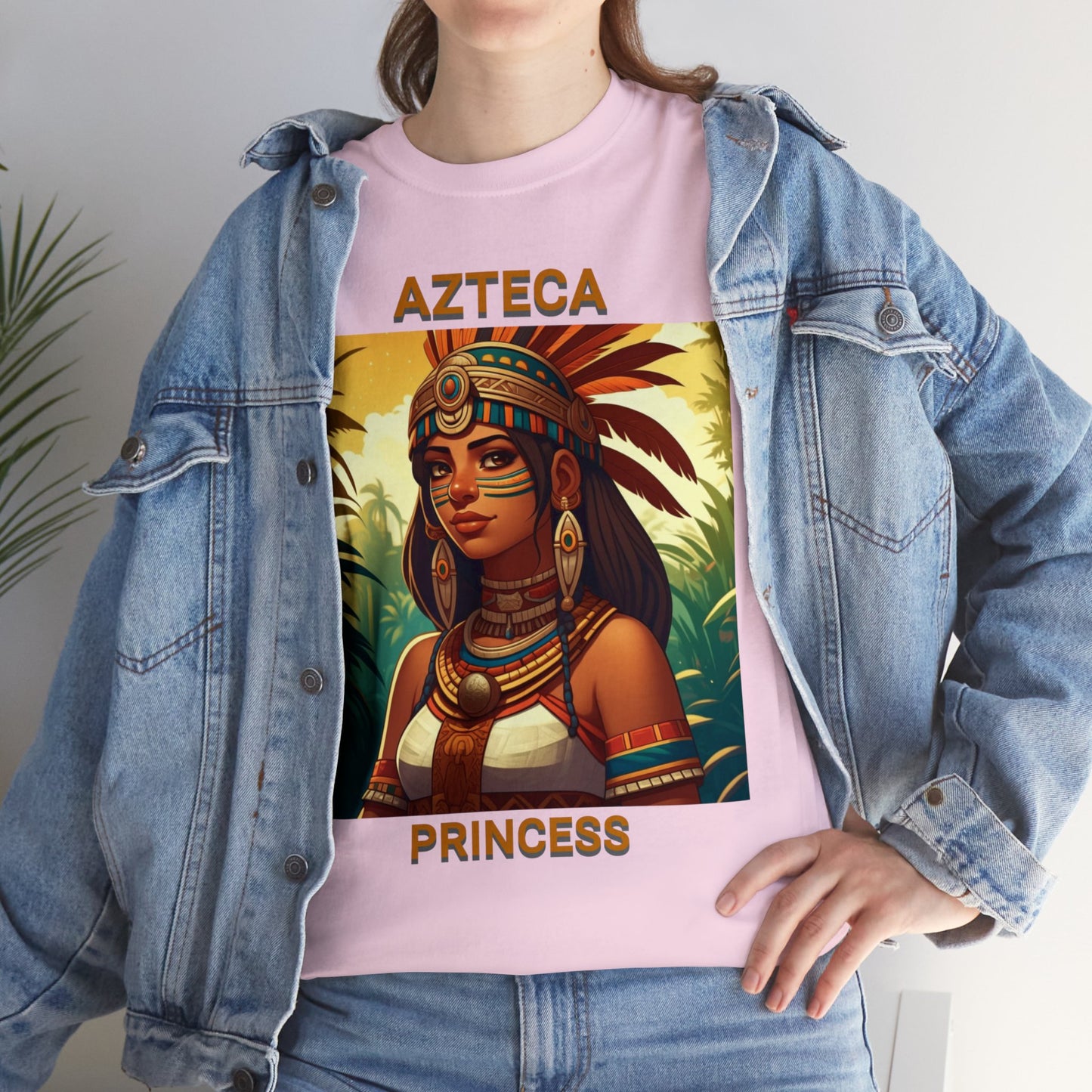 Unisex Cotton Tee with women aztec warrior design