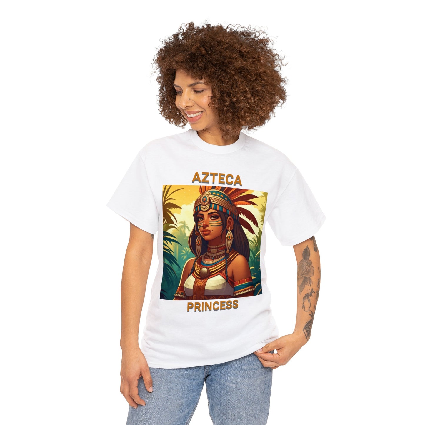 Unisex Cotton Tee with women aztec warrior design