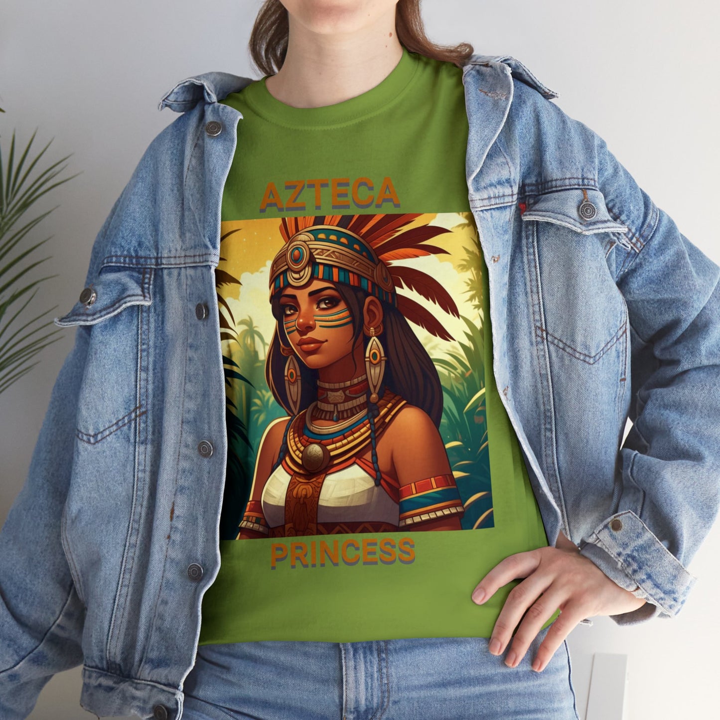 Unisex Cotton Tee with women aztec warrior design