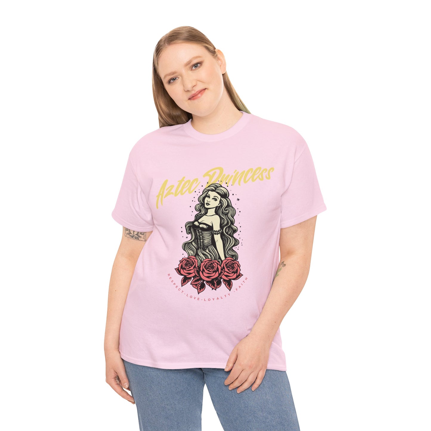 Unisex Cotton Tee Aztec Princess Design with Roses