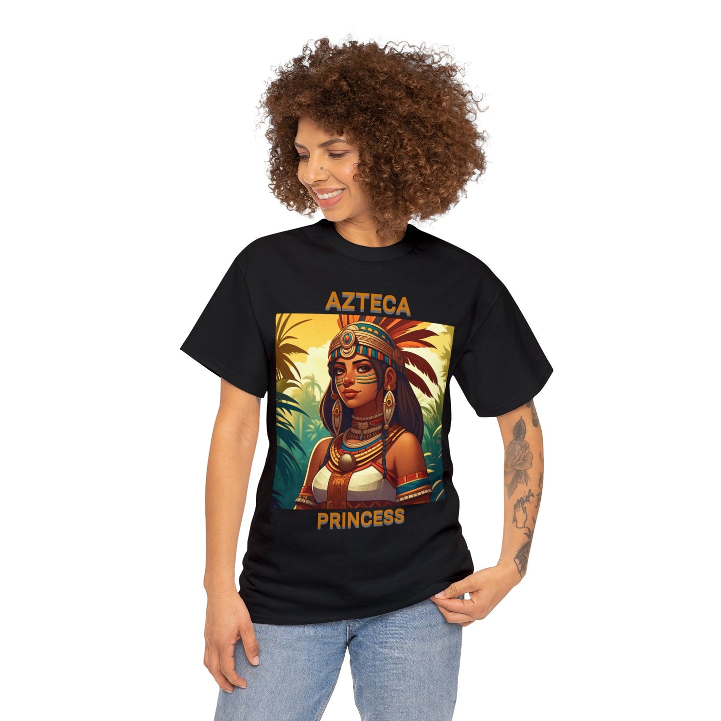 Unisex Cotton Tee with women aztec warrior design