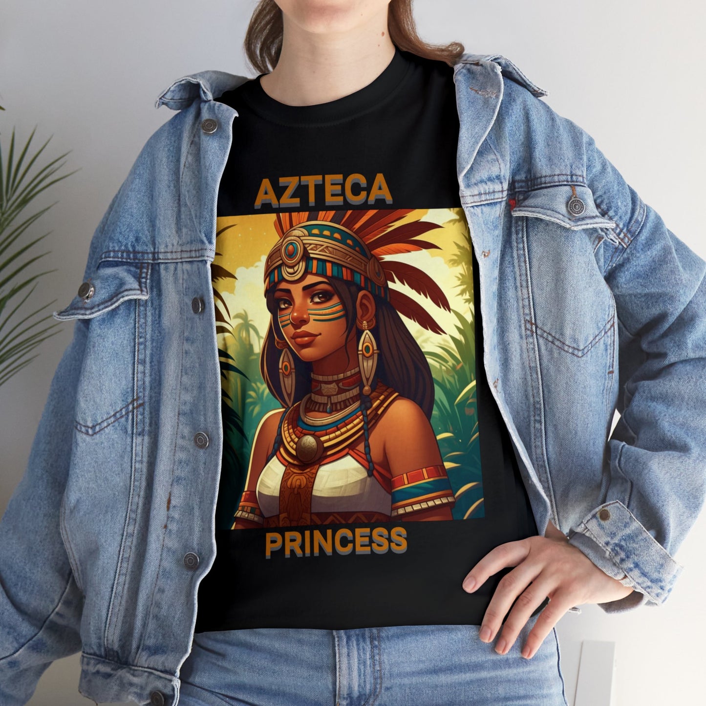 Unisex Cotton Tee with women aztec warrior design