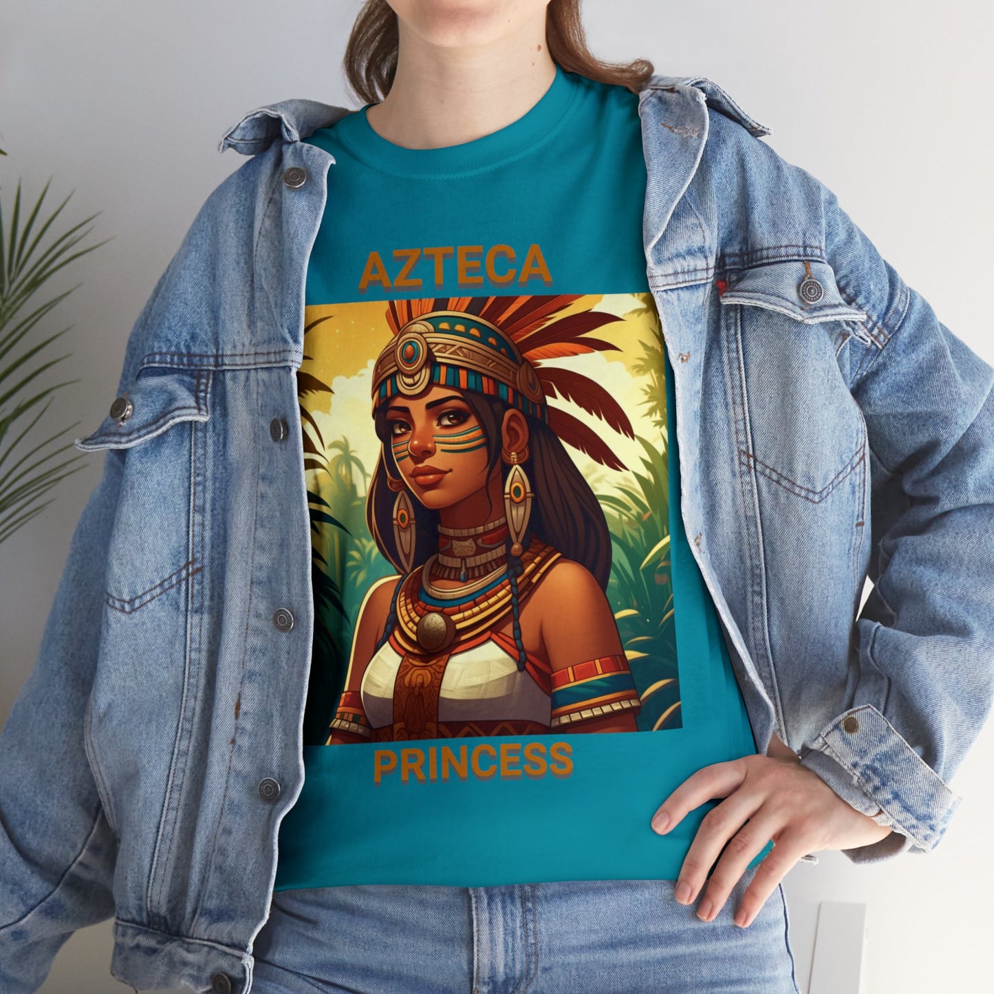 Unisex Cotton Tee with women aztec warrior design