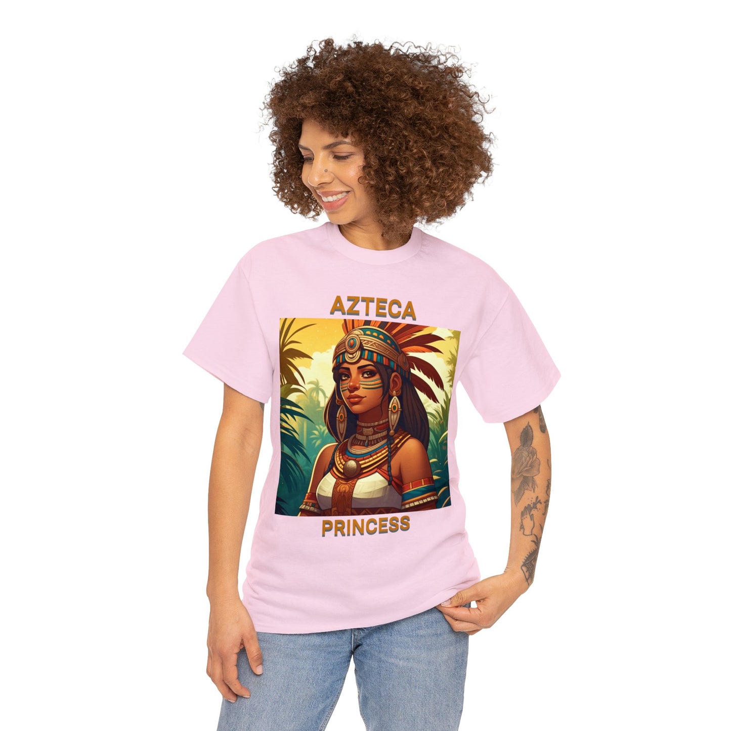 Unisex Cotton Tee with women aztec warrior design