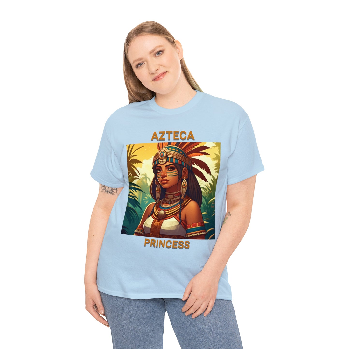 Unisex Cotton Tee with women aztec warrior design