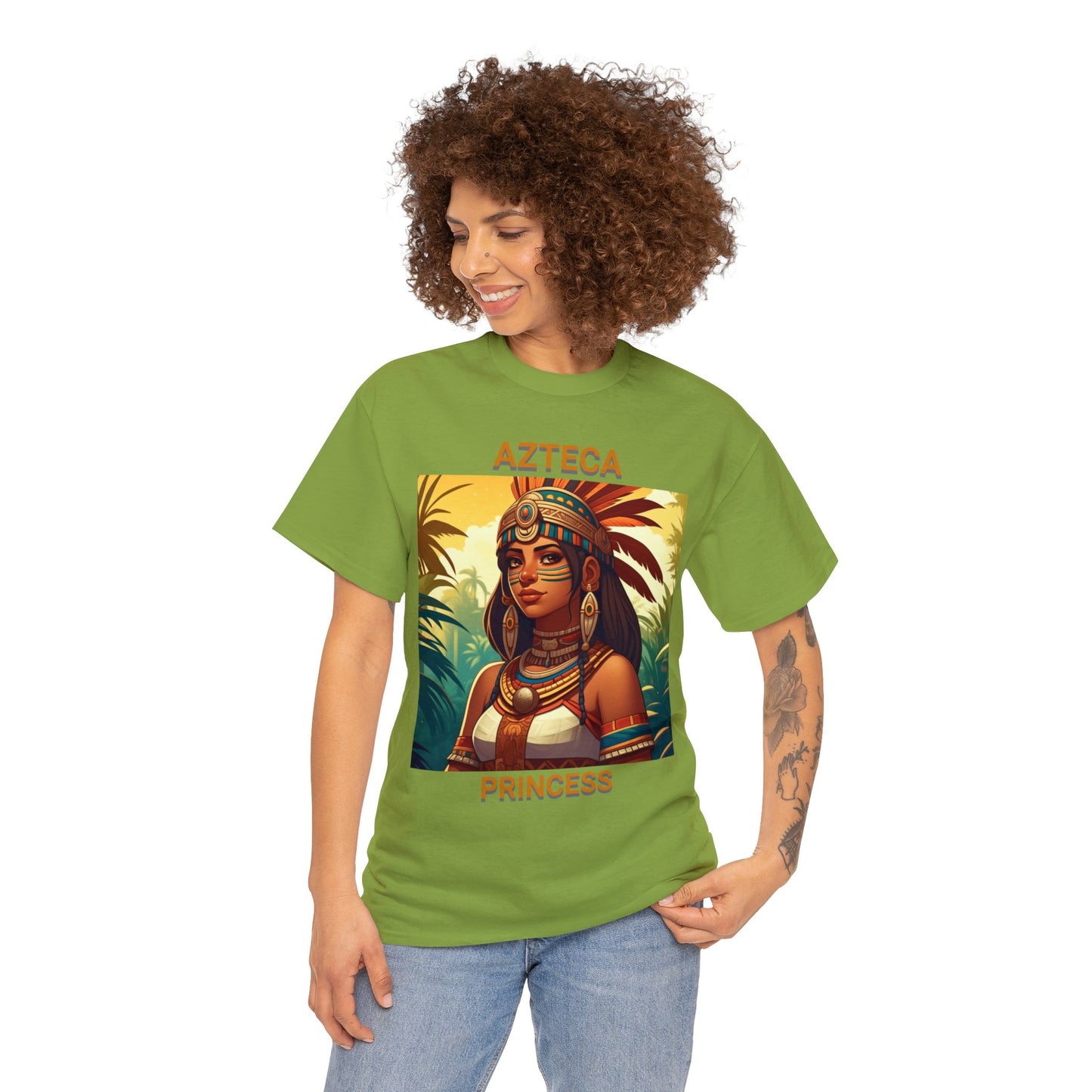 Unisex Cotton Tee with women aztec warrior design