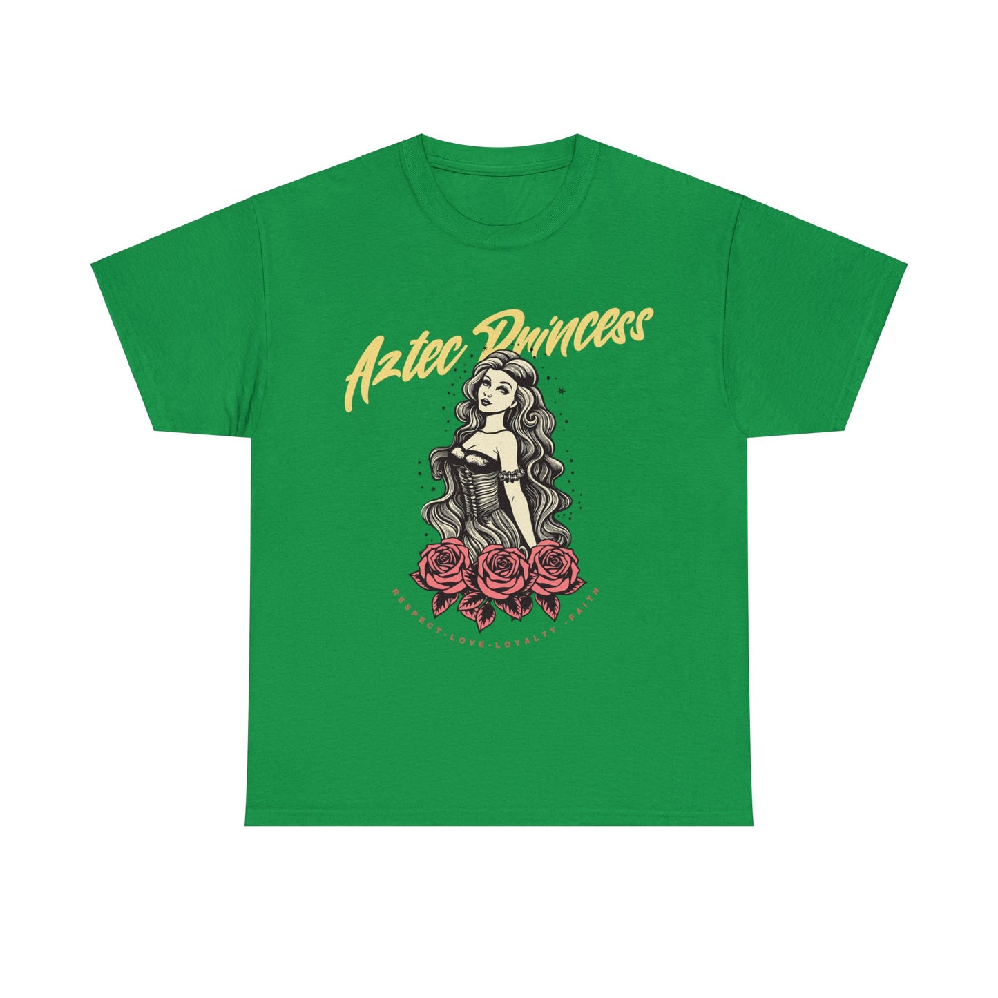 Unisex Cotton Tee Aztec Princess Design with Roses