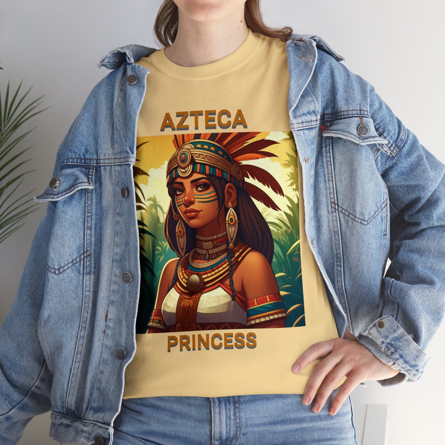 Unisex Cotton Tee with women aztec warrior design