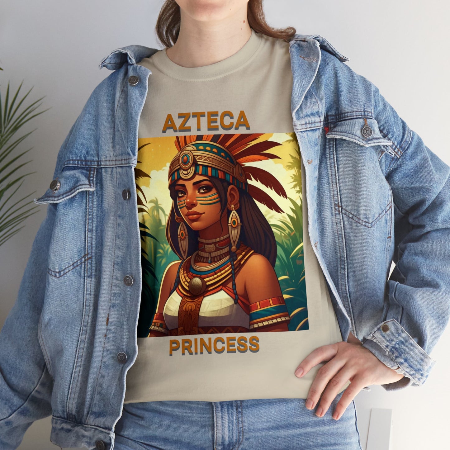 Unisex Cotton Tee with women aztec warrior design