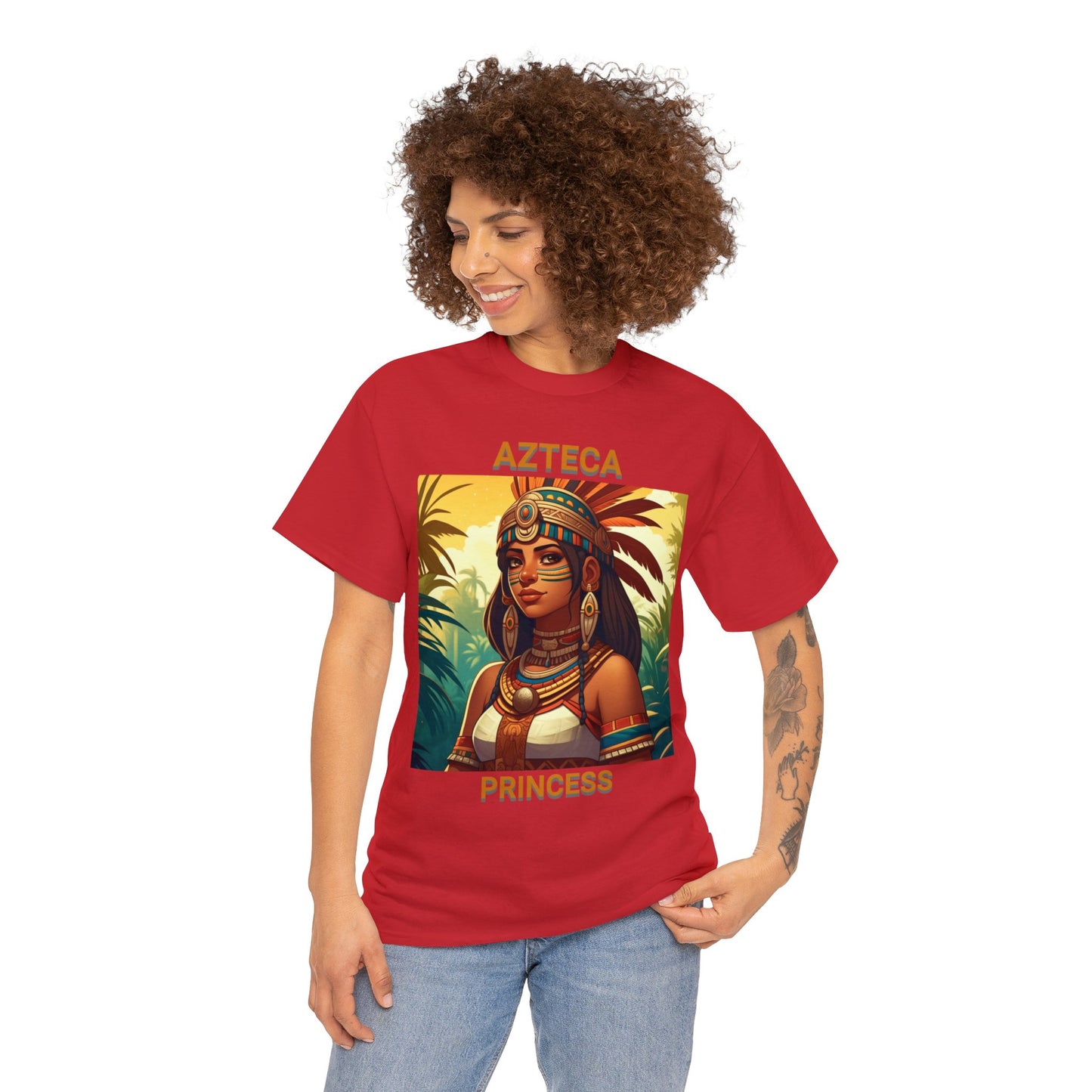 Unisex Cotton Tee with women aztec warrior design